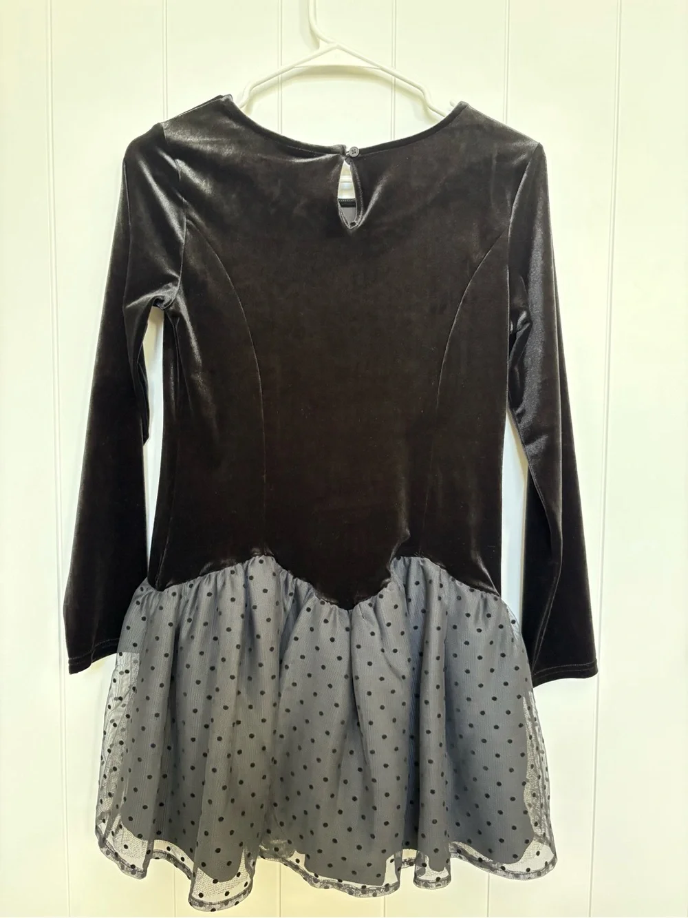 The Children's Place Black Velvet Long-Sleeve Polka Dot Tulle Dress